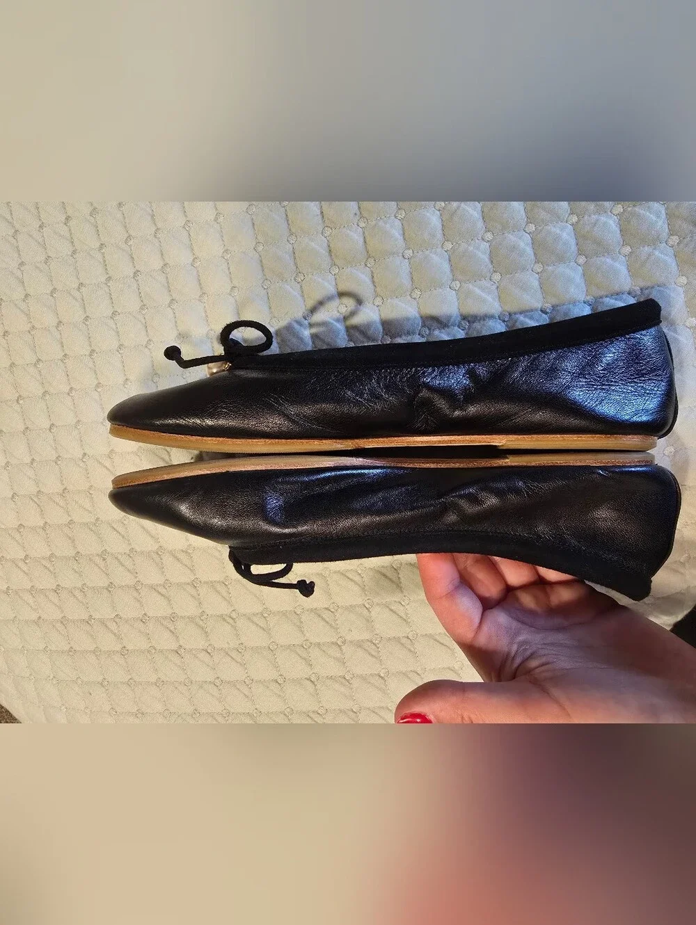 Tory Burch Black Leather Ballet Flats With Pearls Size 6.5